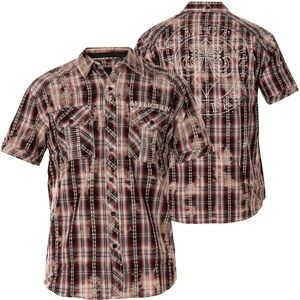 Affliction Men's Black and Red Plaid Button Down Shirt 100% COTTON. 👕